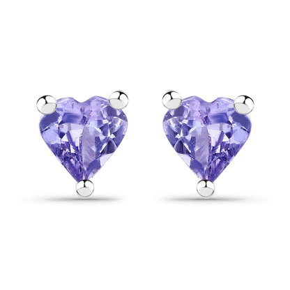 Genuine Tanzanite Heart Stud Earrings