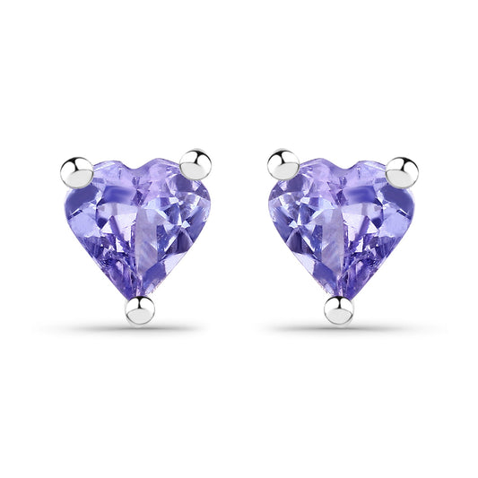 Genuine Tanzanite Heart Stud Earrings