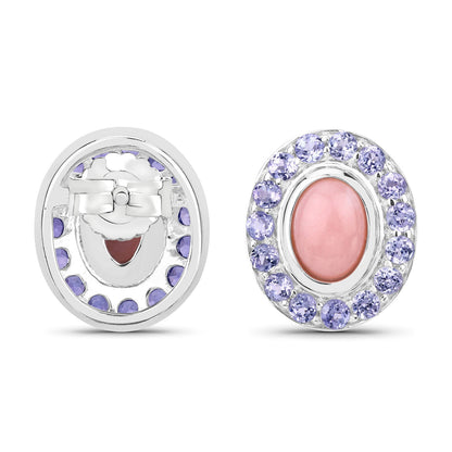 2.55 CTTW Oval Pink Opal and Tanzanite 925 Sterling Silver Earrings