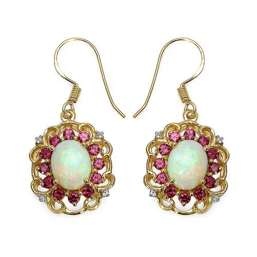 Multi Stone Prong Gold Plated Silver Halo Floral Earrings