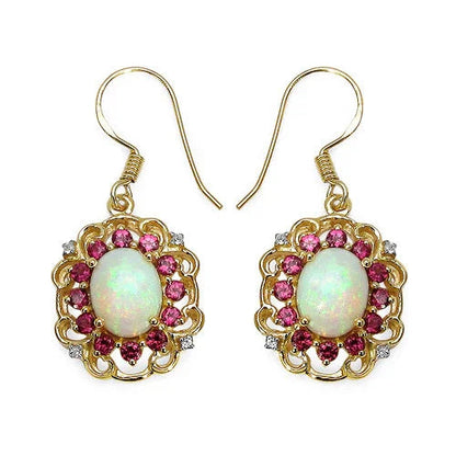 Multi Stone Prong Gold Plated Silver Halo Floral Earrings