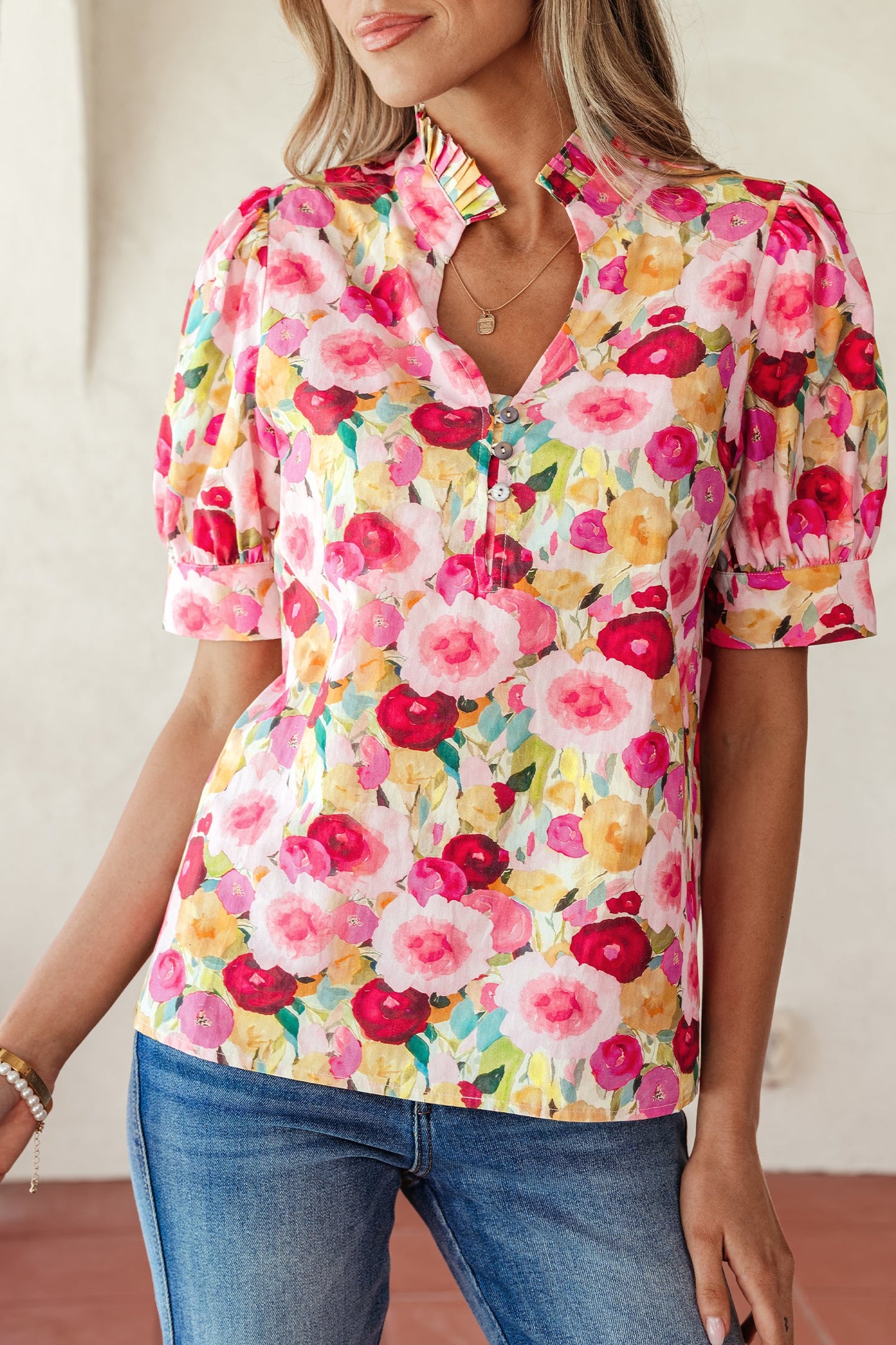 Threaded Pear Charleigh Puff Short Sleeve Blouse