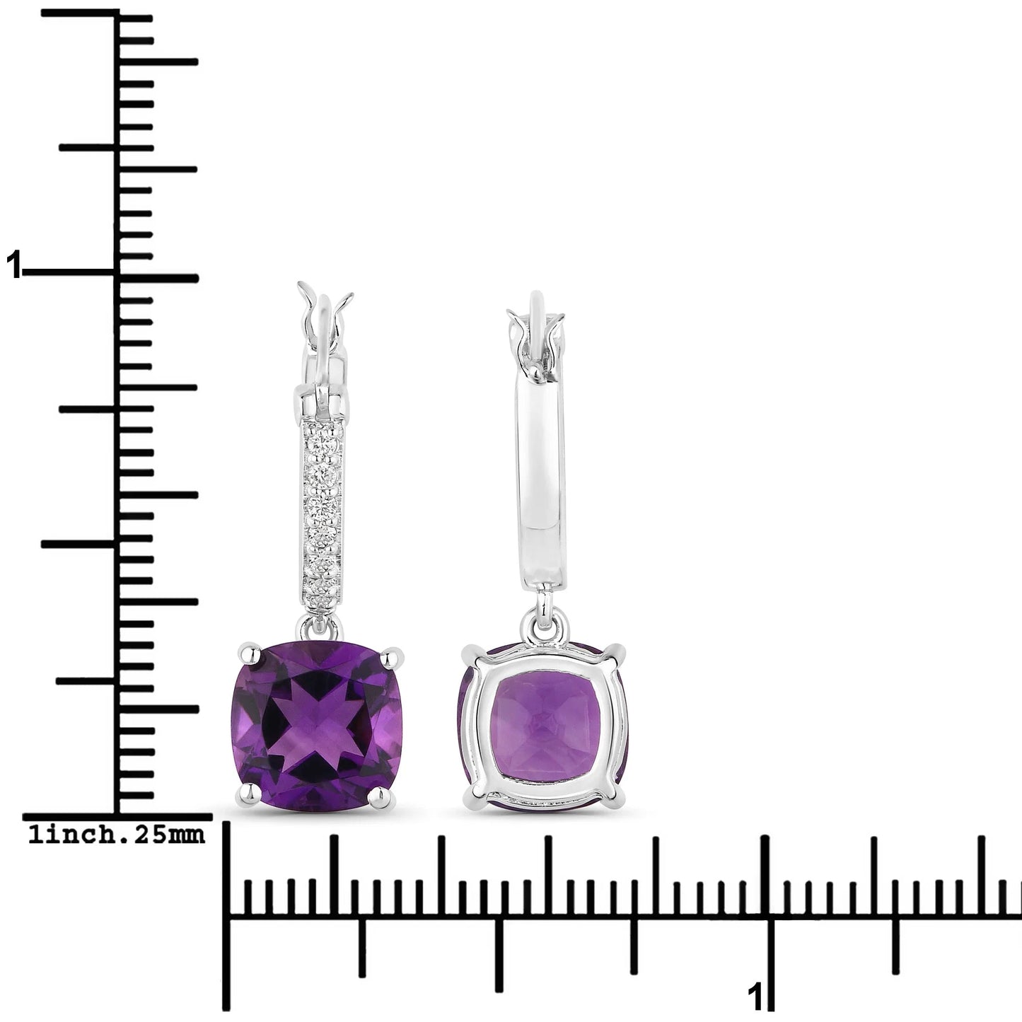 3.60 Ct Cushion Purple Amethyst & Lab Diamond Prong Rhodium Plated Silver Dangle Earrings