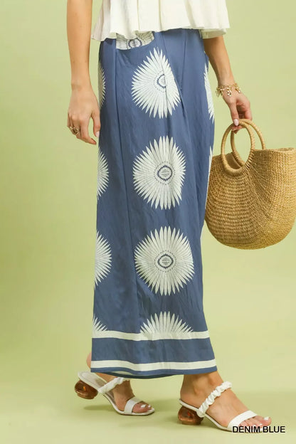 Umgee Abstract Border Print Wide Leg Pants