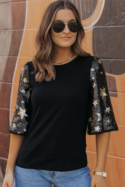 Threaded Pear Lara Splicing Half Sleeve Top