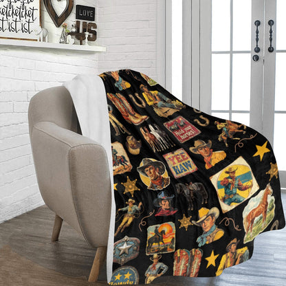 Vintage Cowboy Collage Western Micro Fleece Blanket 60" x 80" Made of America