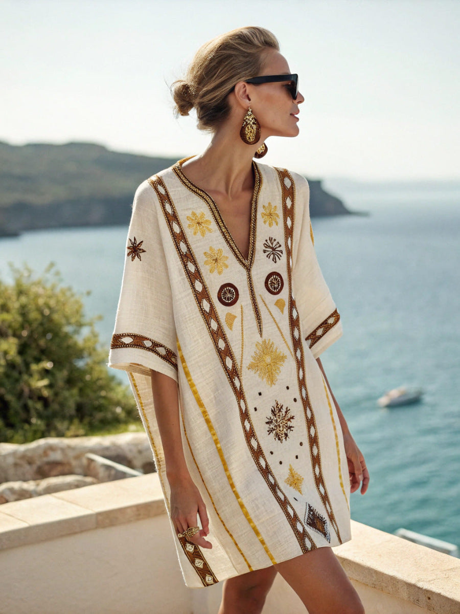 a line loose dress Brown Linen Midi Dress