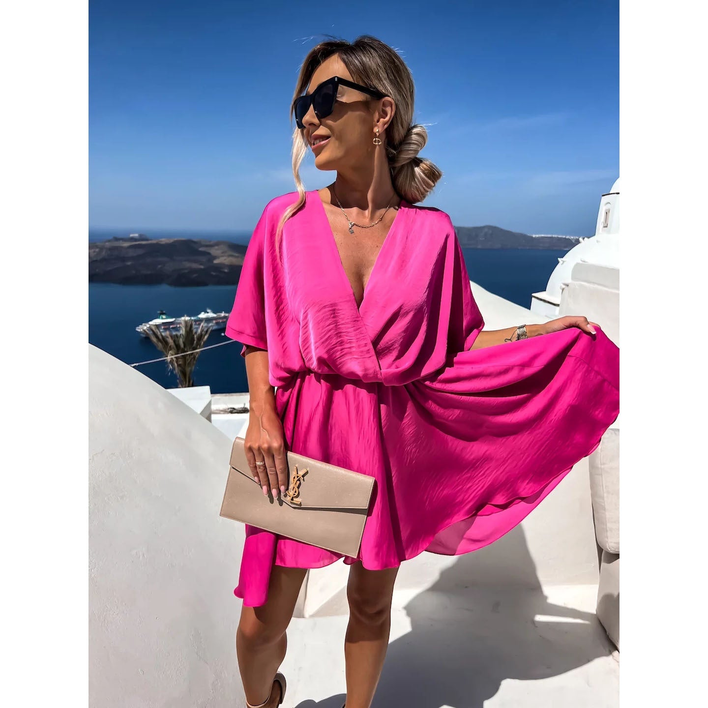 Satin Loose Midi Dress – Relaxed Fit Casual Vacation Dress
