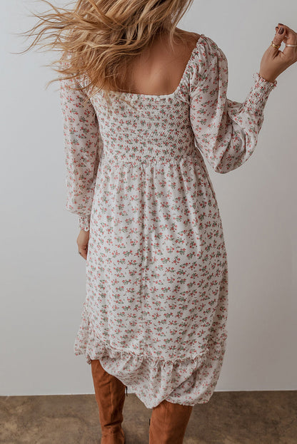 Threaded Pear Delaney Ruffled Hem Square Neck Midi Dress