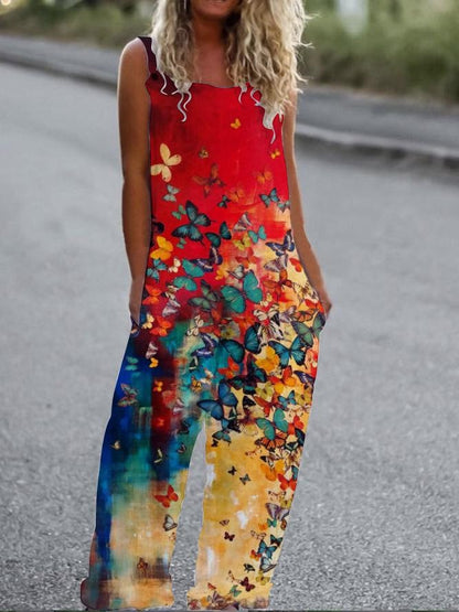 Women’s Butterfly Print Overalls