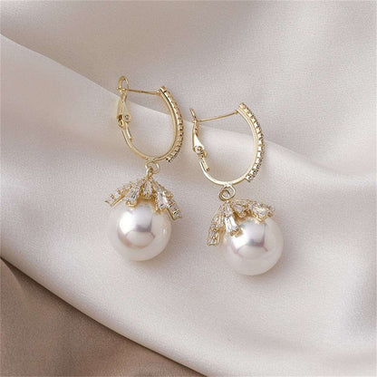 Pearl & Cubic Zirconia Goldtone Huggie Earrings
