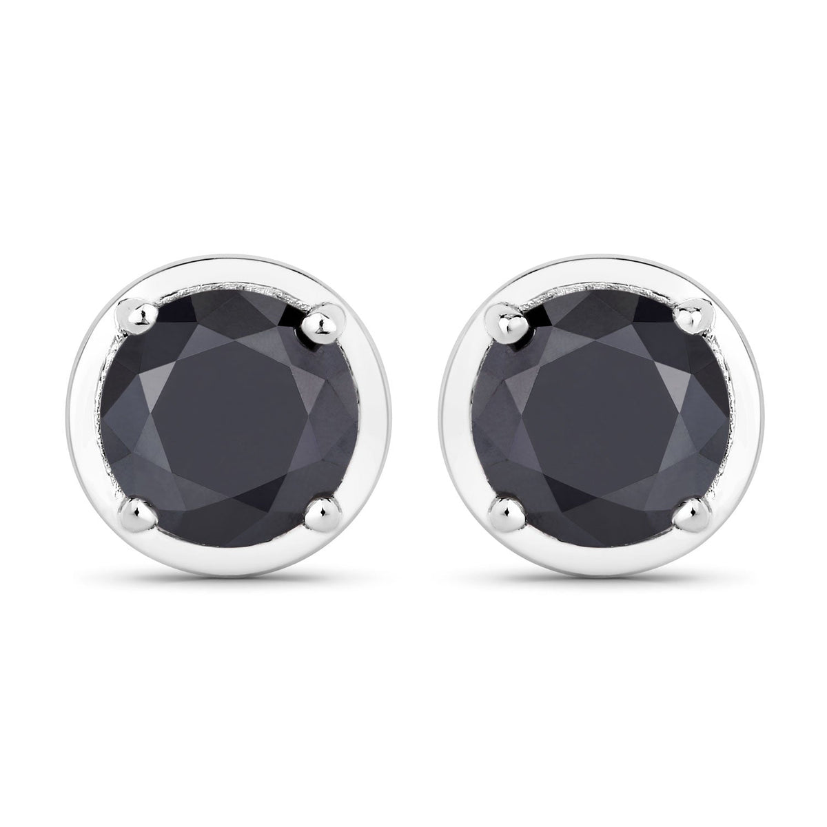 3.16 Cttw Round Black Diamond Rhodium over Silver Solitaire Stud Earrings