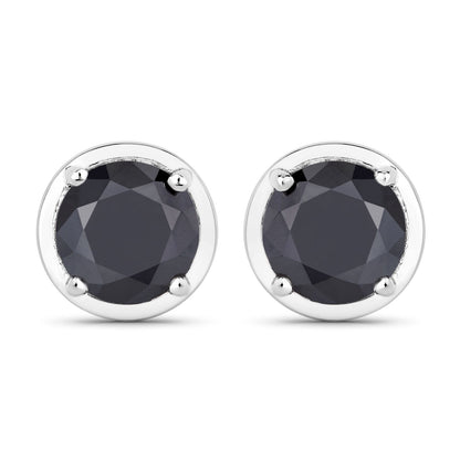 3.16 Cttw Round Black Diamond Rhodium over Silver Solitaire Stud Earrings