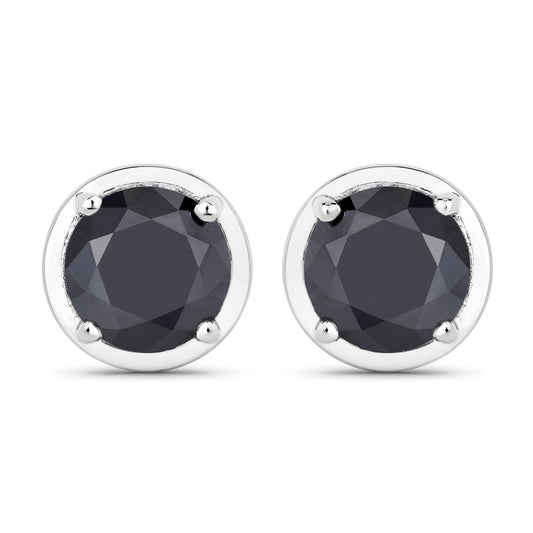 3.16 Cttw Round Black Diamond Rhodium over Silver Solitaire Stud Earrings