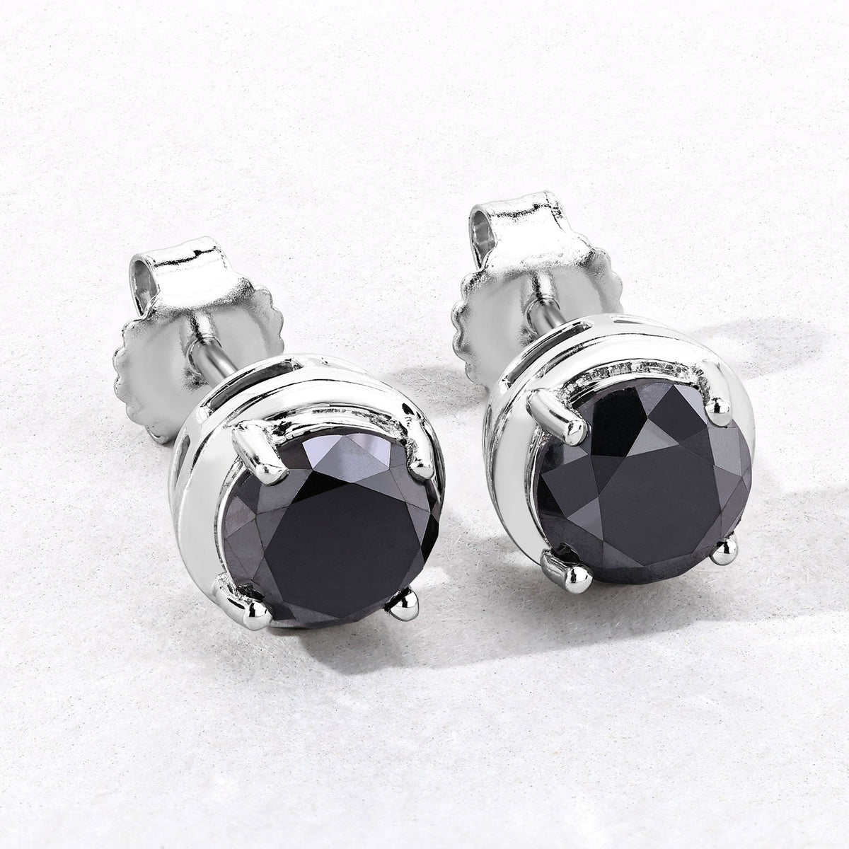 3.16 Cttw Round Black Diamond Rhodium over Silver Solitaire Stud Earrings