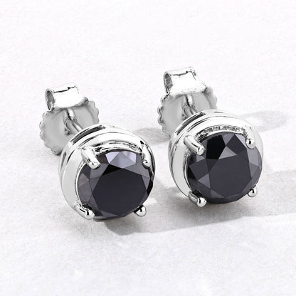 3.16 Cttw Round Black Diamond Rhodium over Silver Solitaire Stud Earrings