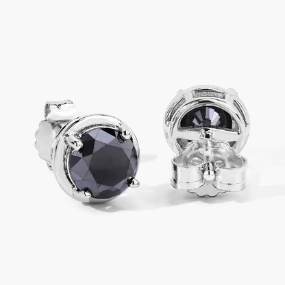 3.16 Cttw Round Black Diamond Rhodium over Silver Solitaire Stud Earrings
