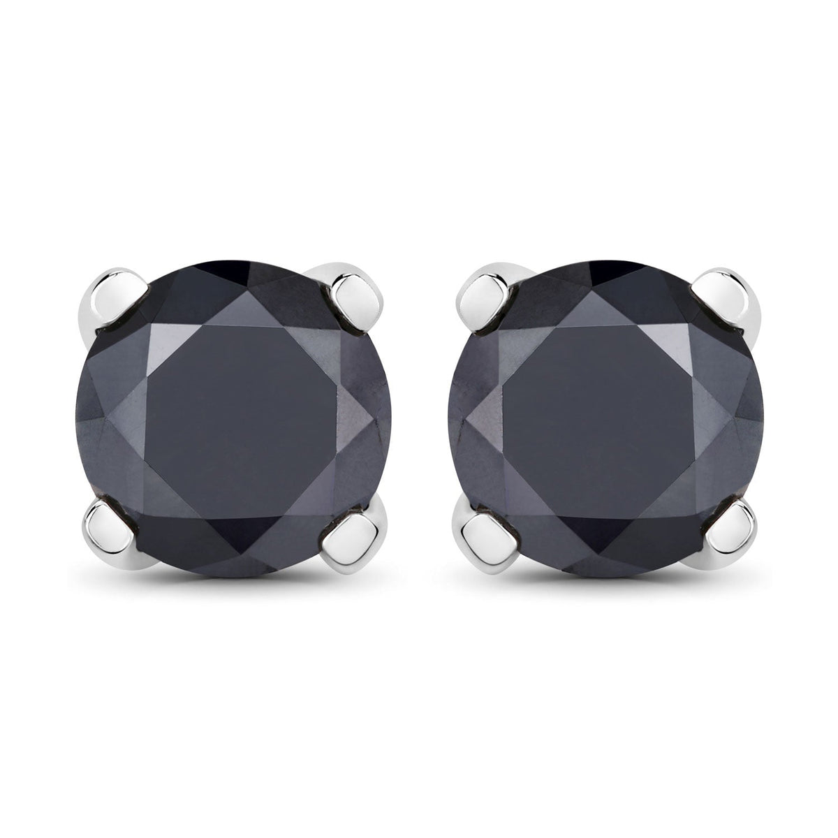 3.17 Cttw Round Black Diamond Rhodium over Silver Solitaire Stud Earrings