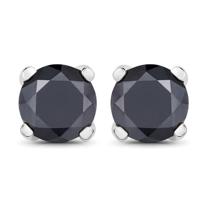 3.17 Cttw Round Black Diamond Rhodium over Silver Solitaire Stud Earrings