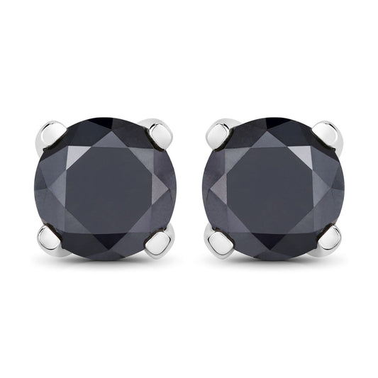 3.17 Cttw Round Black Diamond Rhodium over Silver Solitaire Stud Earrings