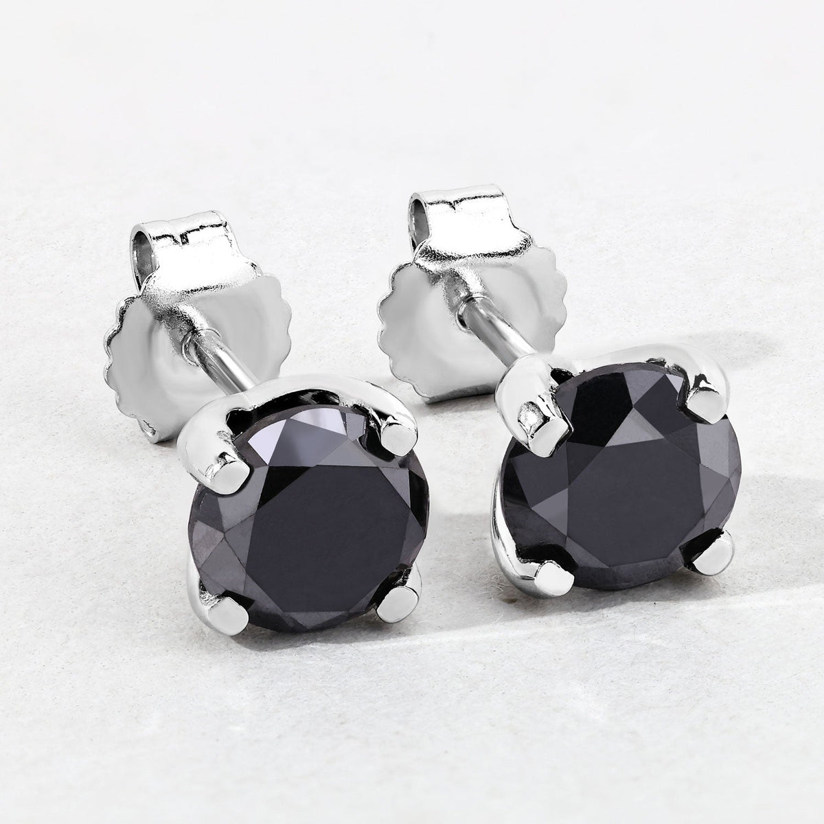 3.17 Cttw Round Black Diamond Rhodium over Silver Solitaire Stud Earrings