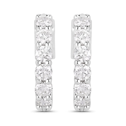 1.32 Ctw Round White Lab Created Diamond Sterling Silver Tennis Huggie Hoop Earrings