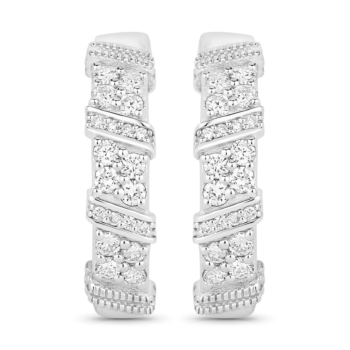 0.8 Ctw Round White Lab Created Diamond Sterling Silver Spiral Ribbon Hoop Earrings