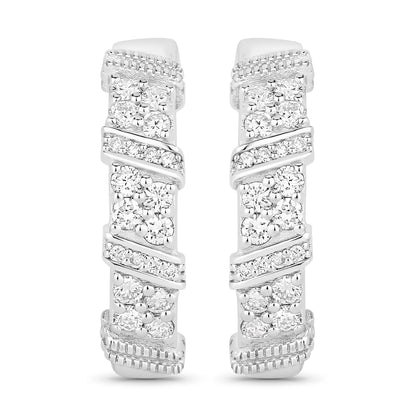 0.8 Ctw Round White Lab Created Diamond Sterling Silver Spiral Ribbon Hoop Earrings
