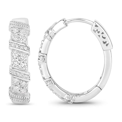 0.8 Ctw Round White Lab Created Diamond Sterling Silver Spiral Ribbon Hoop Earrings