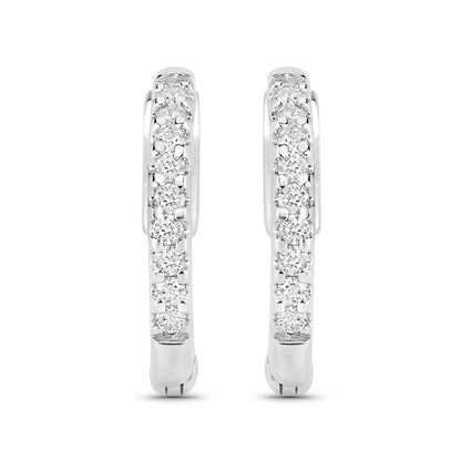 0.27 Ctw Round White Lab Created Diamond Sterling Silver Pave Hoop Earrings