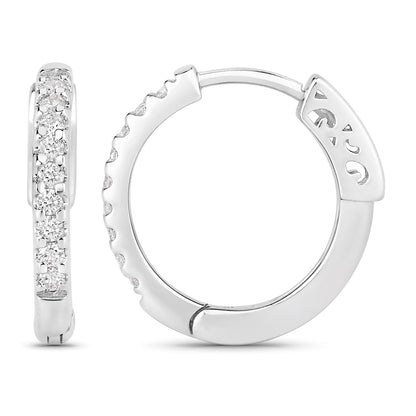 0.27 Ctw Round White Lab Created Diamond Sterling Silver Pave Hoop Earrings