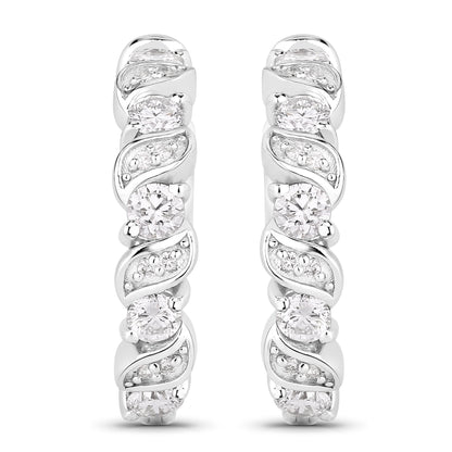 1.18 Ctw Round White Lab Created Diamond Sterling Silver Wave Swirl Hoop Earrings