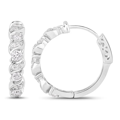 1.18 Ctw Round White Lab Created Diamond Sterling Silver Wave Swirl Hoop Earrings
