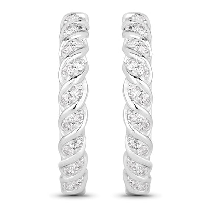 0.79 Ctw Round White Lab Created Diamond Sterling Silver Twisted Rope Hoop Earrings