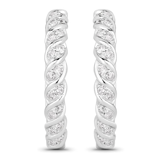 0.79 Ctw Round White Lab Created Diamond Sterling Silver Twisted Rope Hoop Earrings