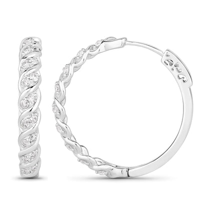 0.79 Ctw Round White Lab Created Diamond Sterling Silver Twisted Rope Hoop Earrings