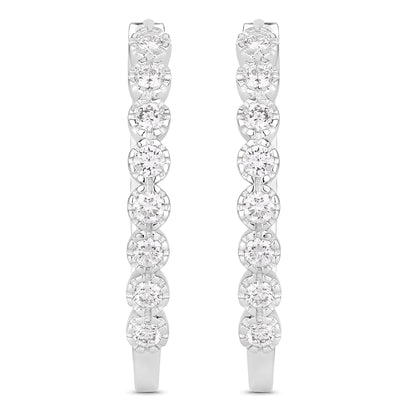 1.76 Ctw Round White Lab Created Diamond Bezel Sterling Silver Oval Hoop Earrings