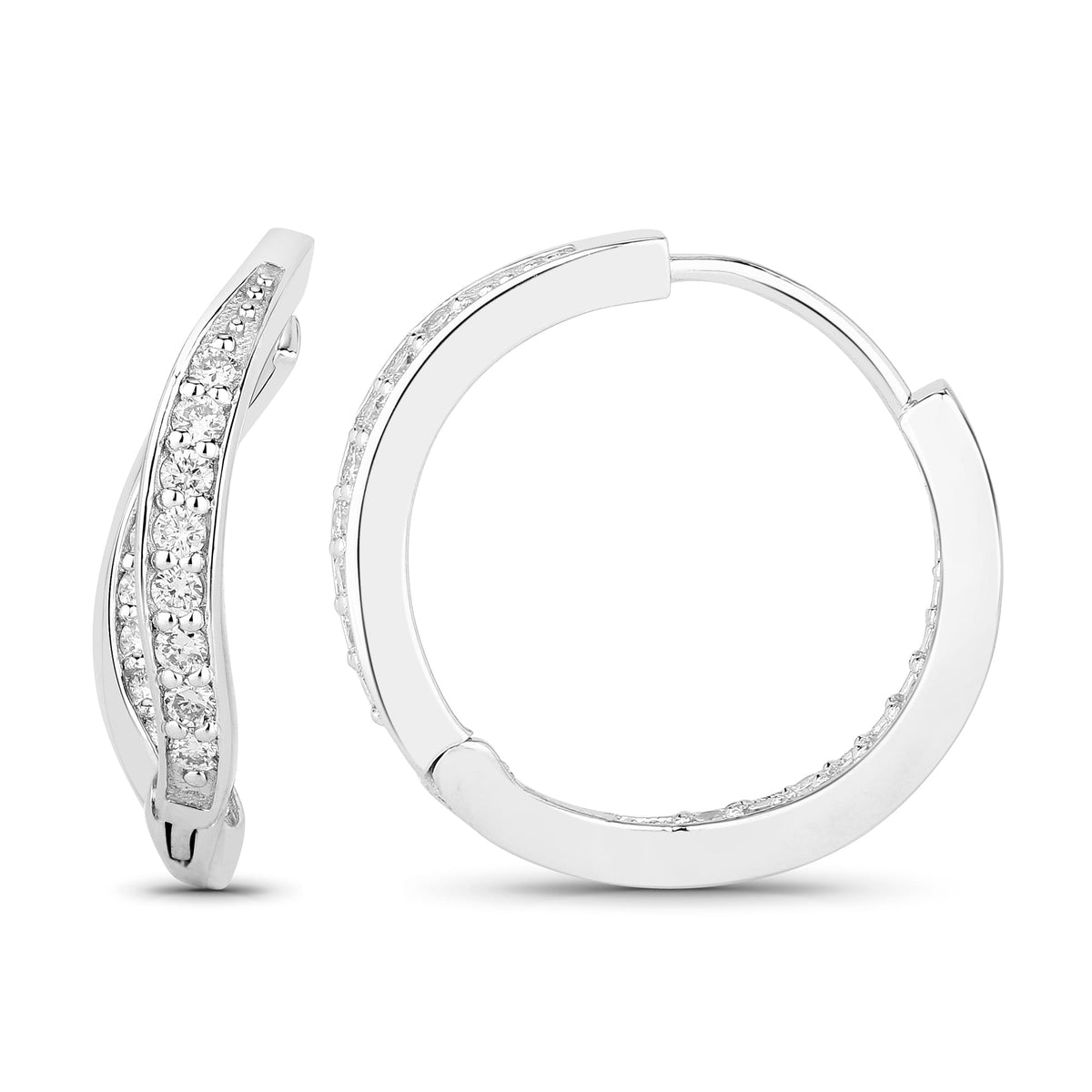 0.48 Ctw Round White Lab Created Diamond Sterling Silver Curved Wave Hoop Earrings