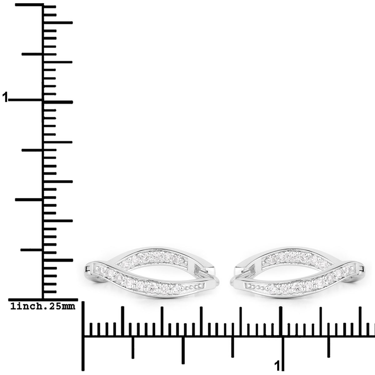 0.48 Ctw Round White Lab Created Diamond Sterling Silver Curved Wave Hoop Earrings