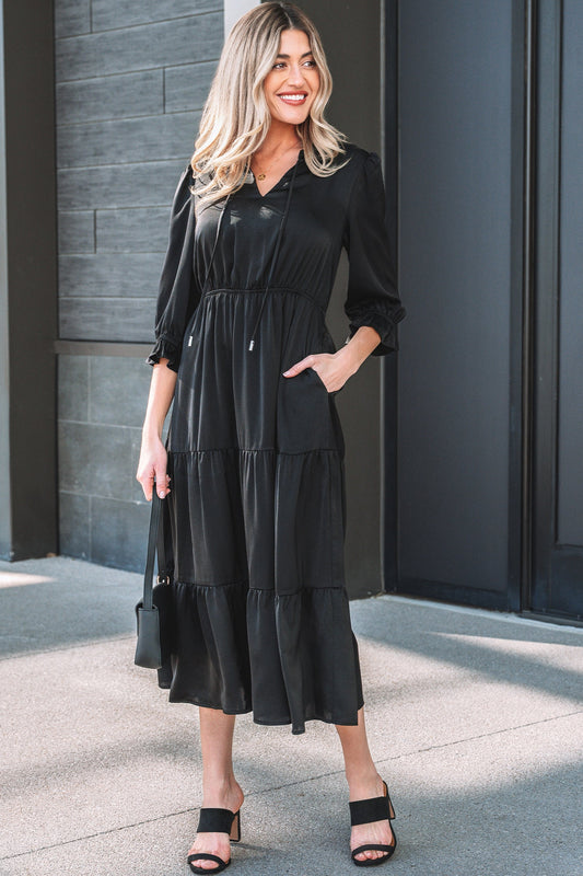 Threaded Pear Natasha Sleeve Tiered Maxi Dress
