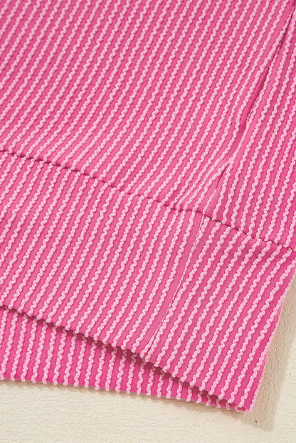 Threaded Pear Bonbon Spiral Ribbed Exposed Seam Detail Plus Size Long Sleeve Top