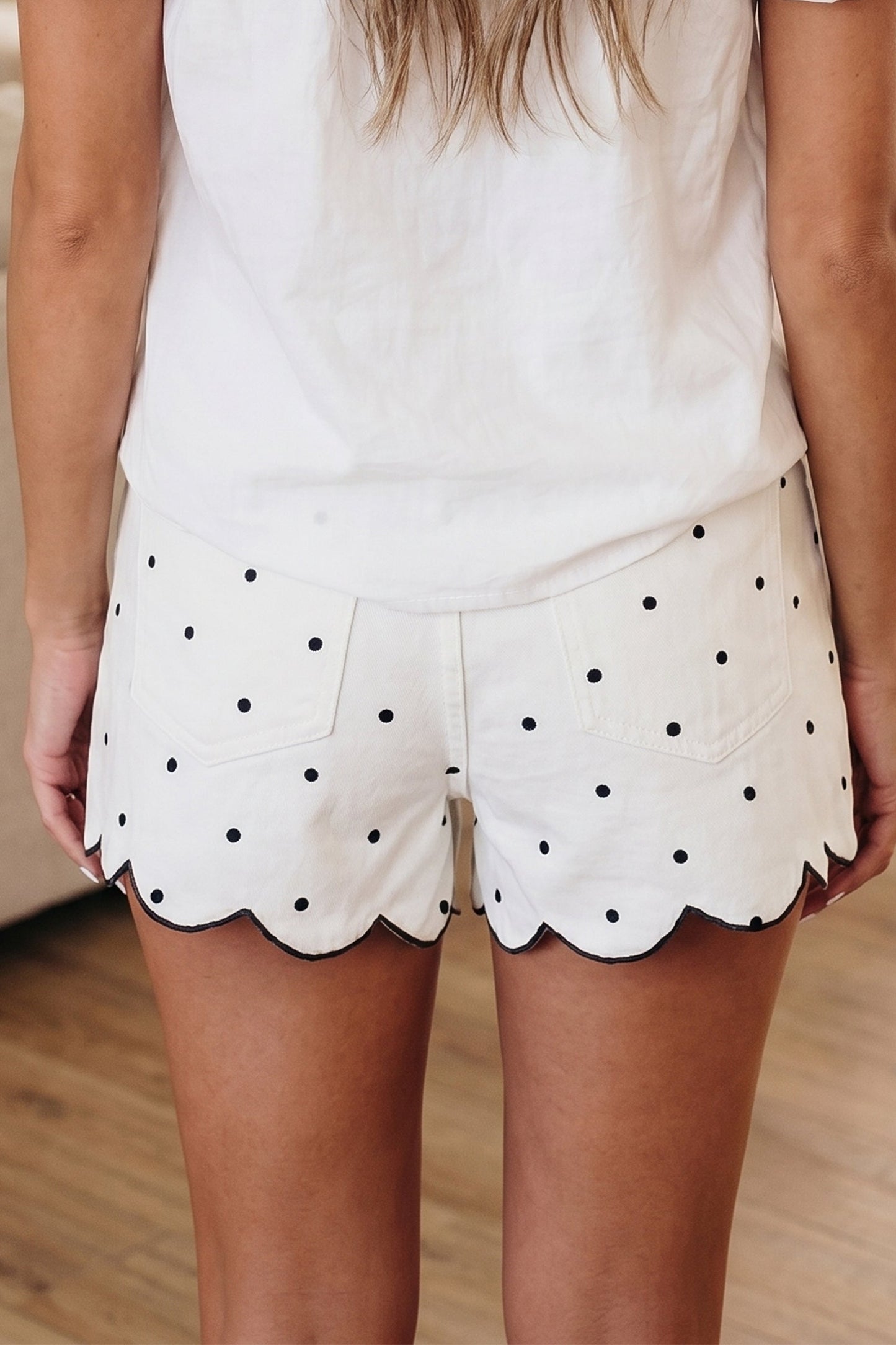 Threaded Pear Elise Embroidered Scallop Hem Shorts