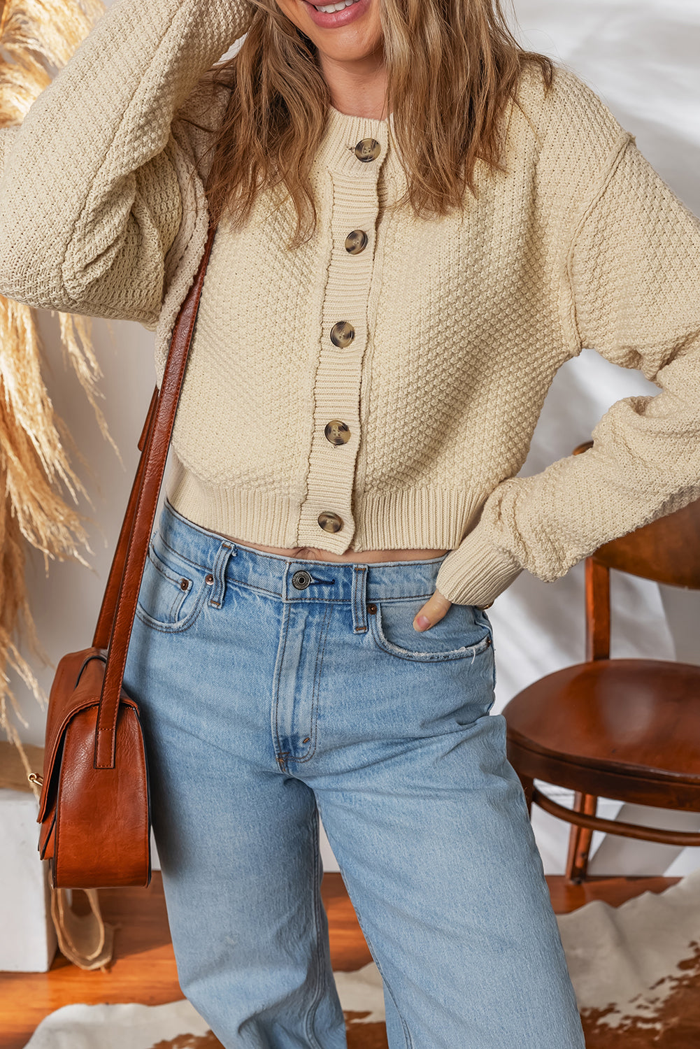 Threaded Pear Sofia Front Cropped Cardigan Sweater