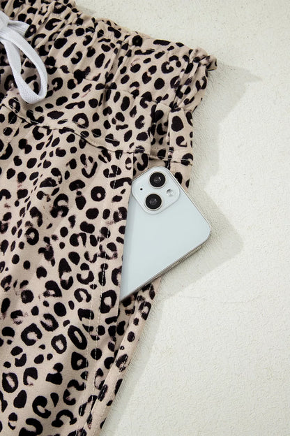 Leopard Print Wide-Leg Pants with Drawstring
