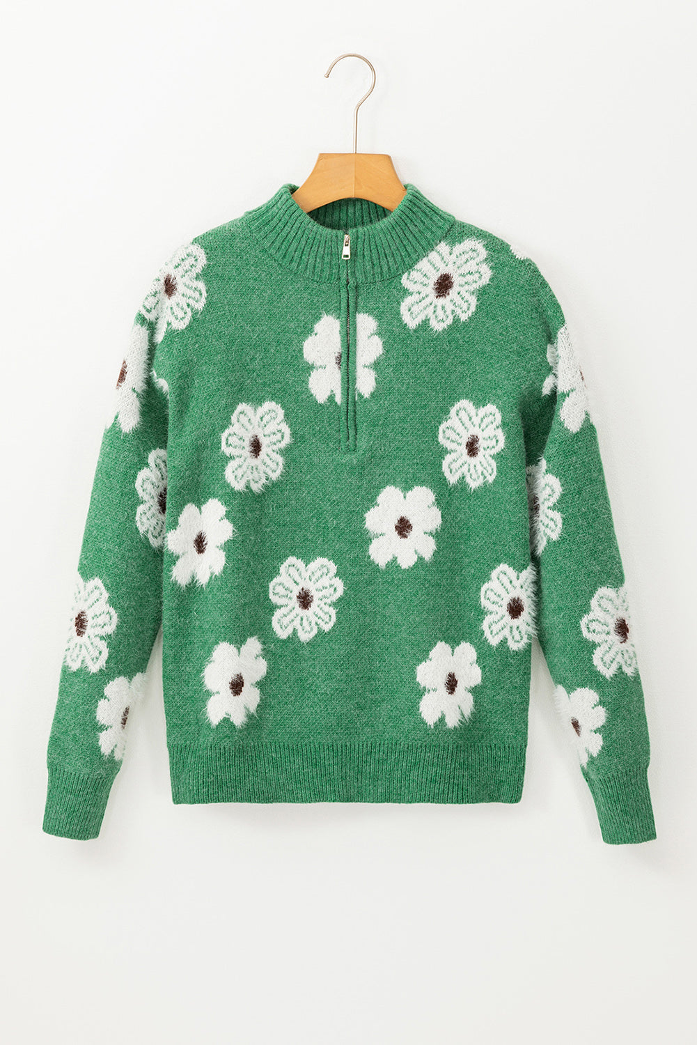 Threaded Pear Maria Floral Half Zip Drop Shoulder Sweater