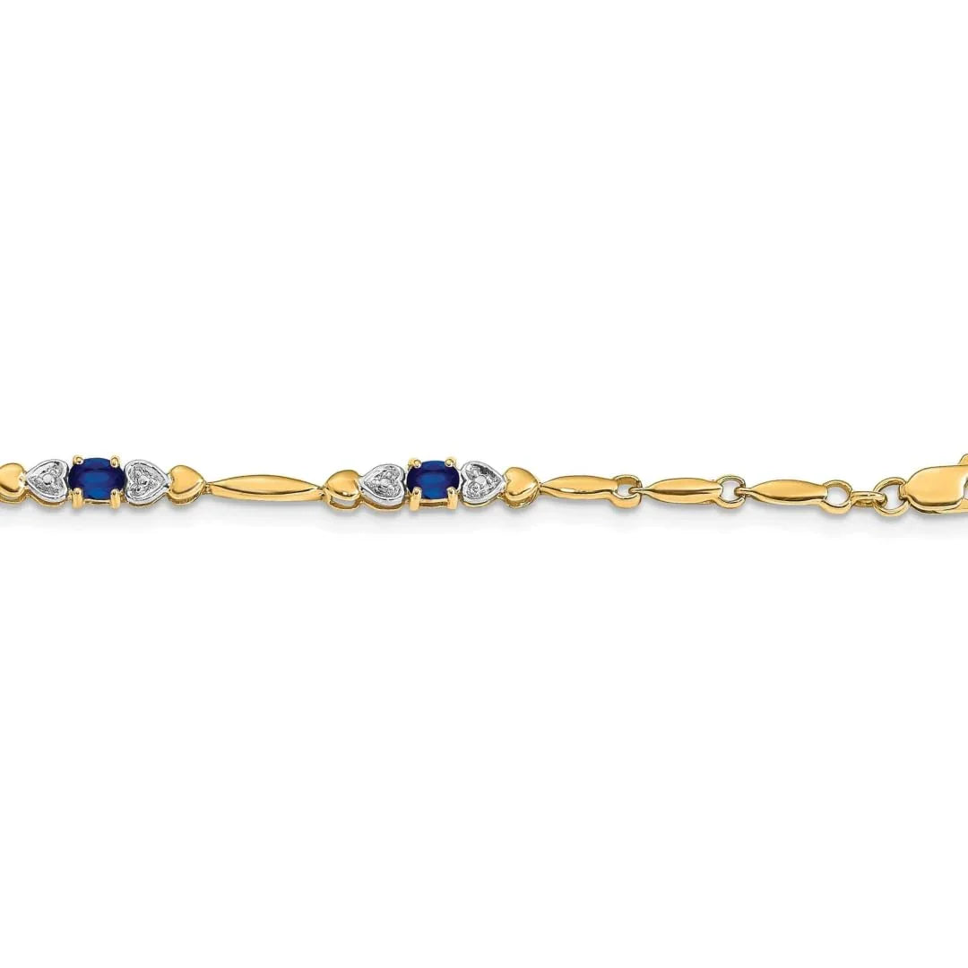 Genuine Blue Sapphire 14K Heart Gold Bracelet