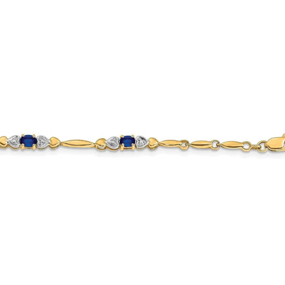 Genuine Blue Sapphire 14K Heart Gold Bracelet