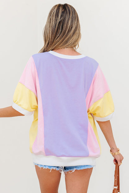 Threaded Pear Zoe Patchwork Half Sleeve Oversized Top