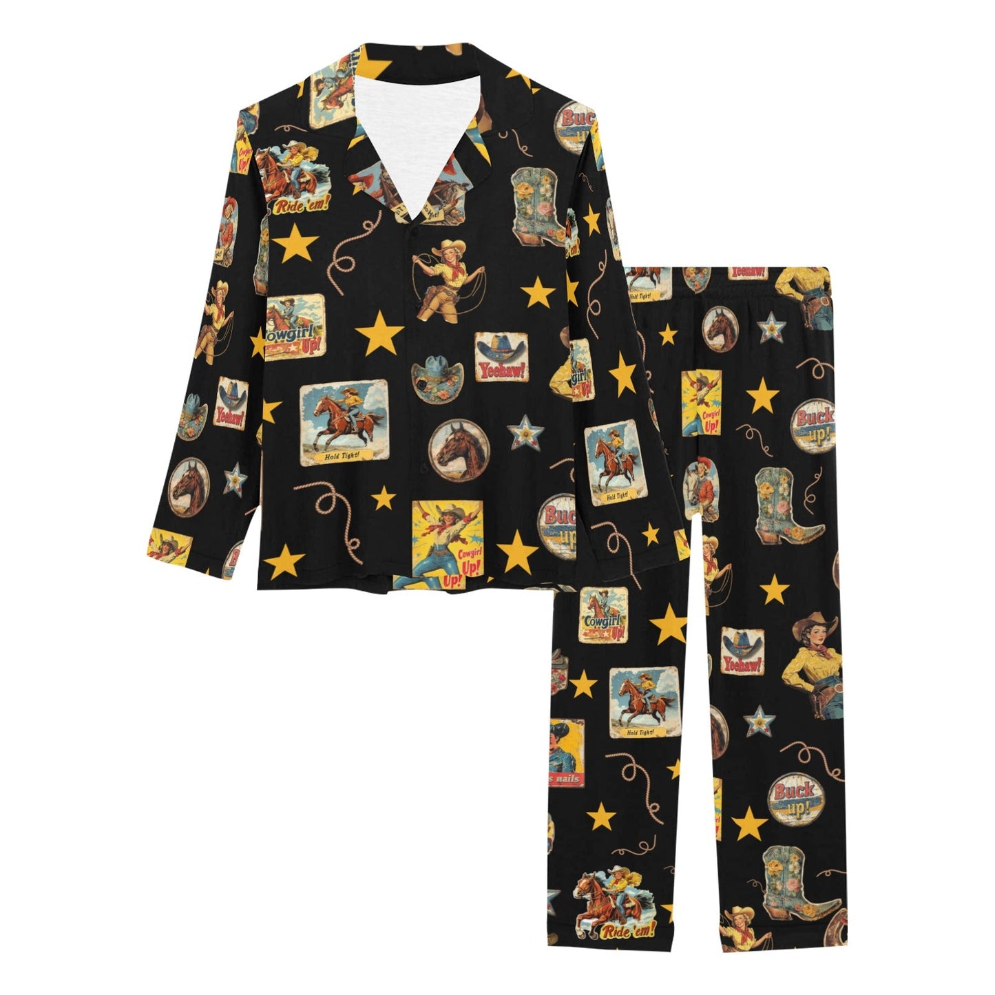 Baha Ranch Vintage Cowgirl Collage Western Pajama Set