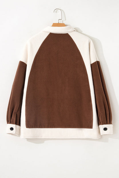 Threaded Pear Alia Patchwork Down Fleece Shacket